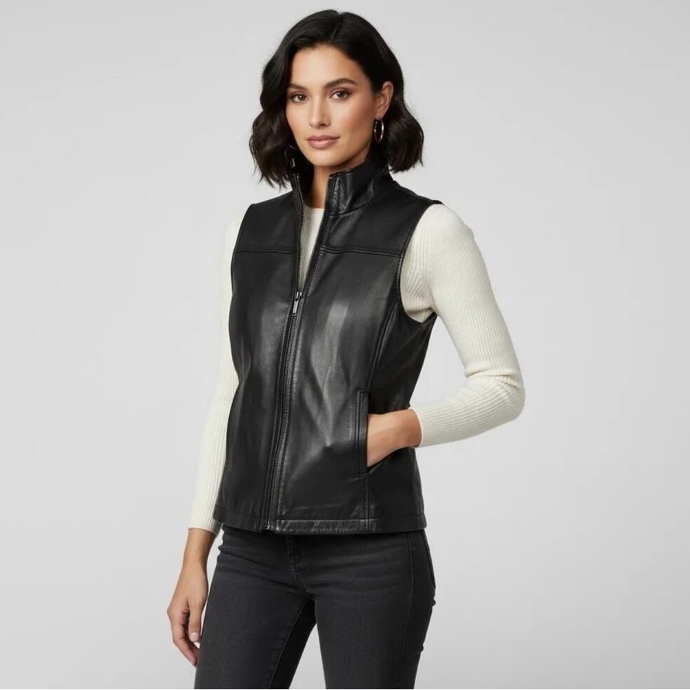 Colebrook & Co Black Leather Zip Up Vest